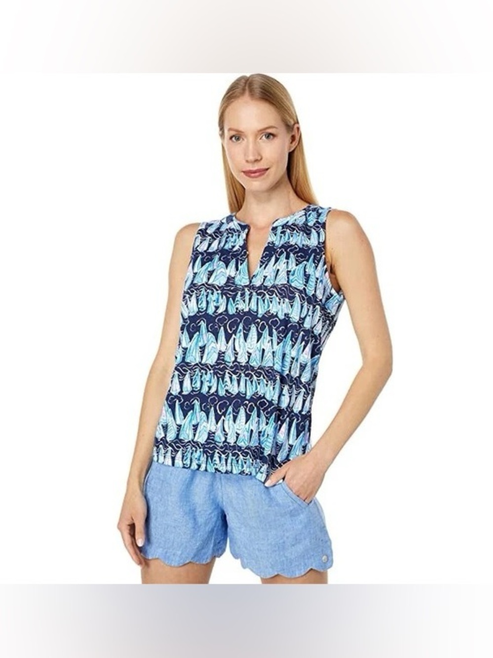 Lilly Pulitzer Top Women’s Small Dev Low Tide Navy Sails & Stripes Sailboat